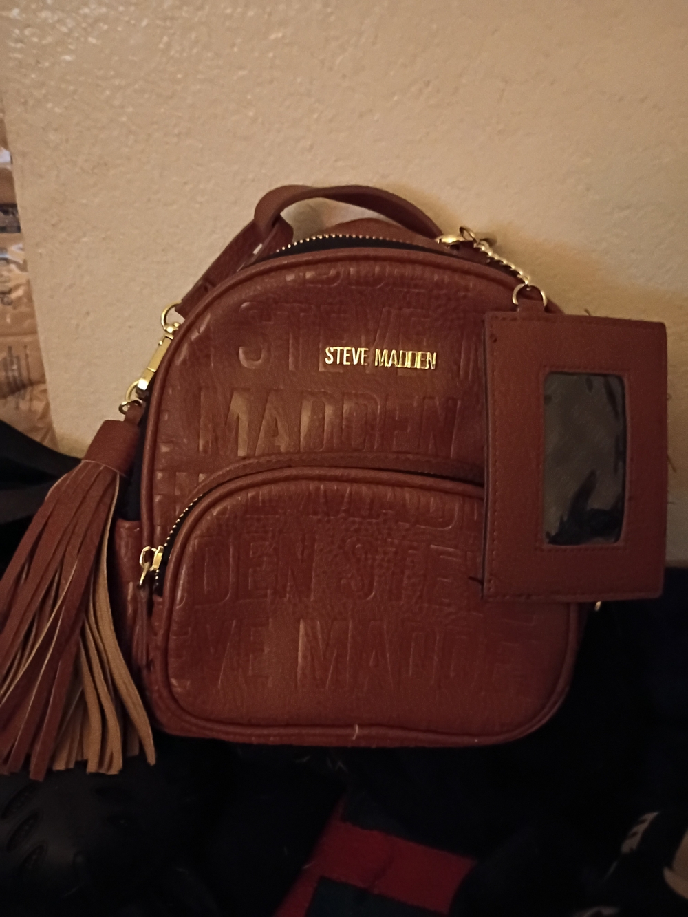 Steve Madden Cognac Embossed Mini Backpack with Tassel